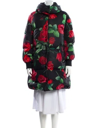 Pre-owned Dolce & Gabbana Floral Print Down Coat In Red