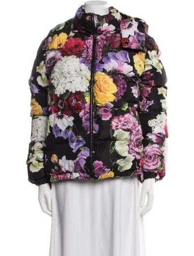Pre-owned Dolce & Gabbana Floral Print Down Jacket In Black