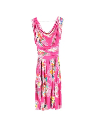 Pre-owned Dolce & Gabbana Floral-print Draped Dress In Pink