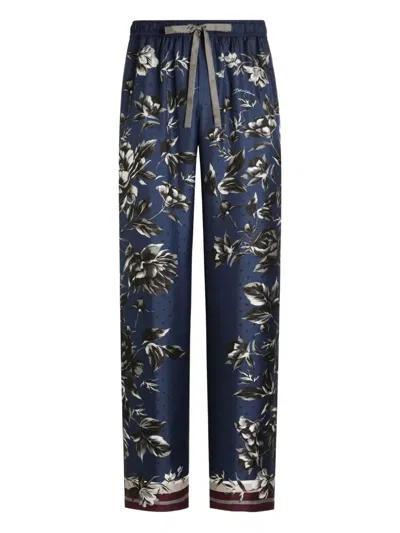 Dolce & Gabbana Navy Blue Floral Vanity Trousers