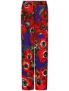 Dolce & Gabbana Flared Charmeuse Pants With Anemone Print In Red