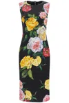 Dolce & Gabbana Peony Rose Print Sleeveless Charmeuse Midi Dress