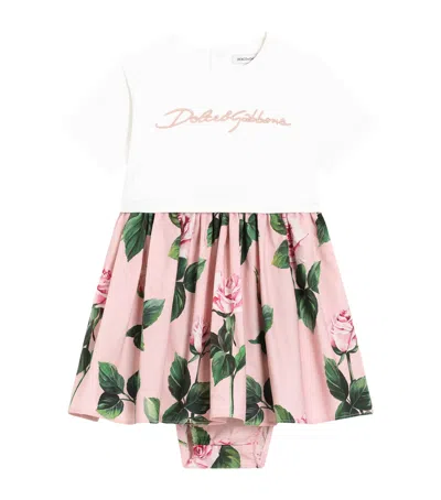 Dolce & Gabbana Kids' Floral Print Dress And Bloomer Set In Pink