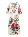Dolce & Gabbana Women Satin Dress With Iconic Floral Print In Beige