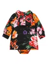 Dolce & Gabbana Viyella Dress With Floral Print Over A Black Background In Black