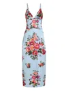 Dolce & Gabbana Floral Midi Dress Fitted Silhouette In Blue