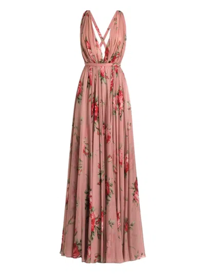Dolce & Gabbana Pink Silk Maxi Dress In Multi