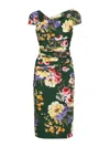 Dolce & Gabbana St. Giardino Floral-print Sleeveless Draped Charmeuse Midi Dress In Green