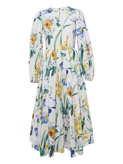 Pre-owned Dolce & Gabbana Floral-print Dress In White