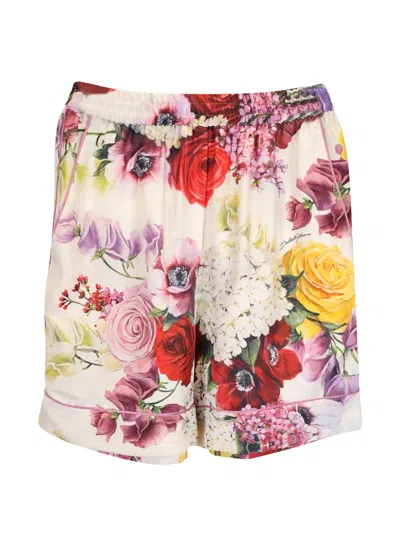 Pre-owned Dolce & Gabbana Floral-print Elasticated Shorts In White