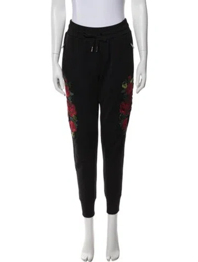 Pre-owned Dolce & Gabbana Floral Print Embroidered Accent Sweatpants In Black