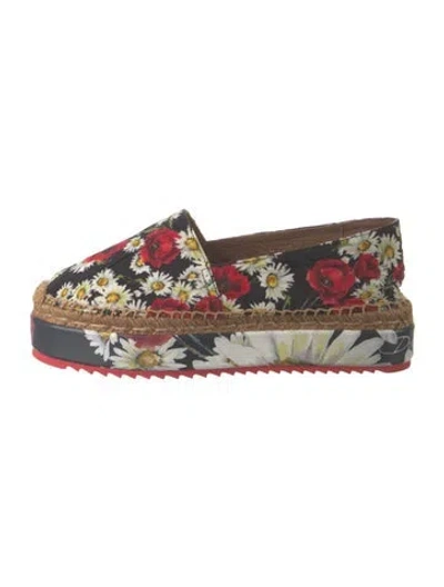 Pre-owned Dolce & Gabbana Floral Print Espadrilles In Black/red