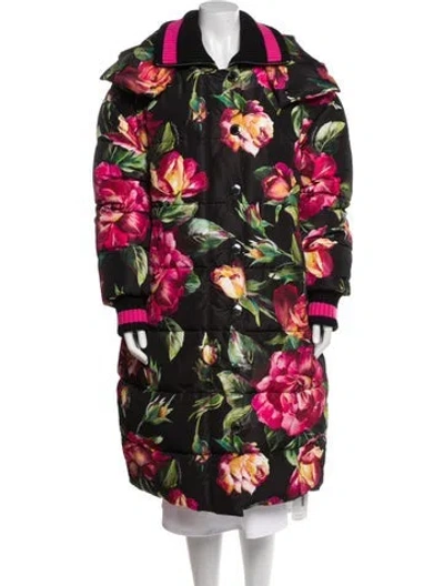 Pre-owned Dolce & Gabbana Floral Print Faux Fur Coat W/ Tags In Black