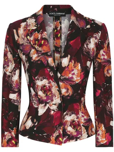 DOLCE & GABBANA FLORAL-PRINT FITTED-WAISTLINE BLAZER