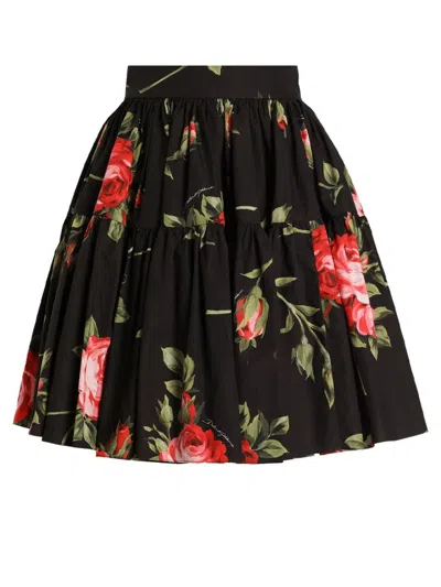 Dolce & Gabbana Floral Print Flared Skirt In Black