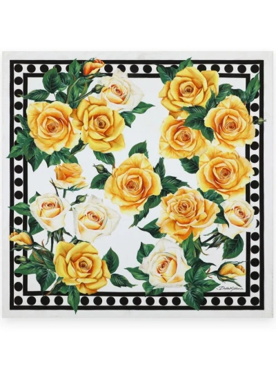 Dolce & Gabbana Floral Print Foulard In Yellow