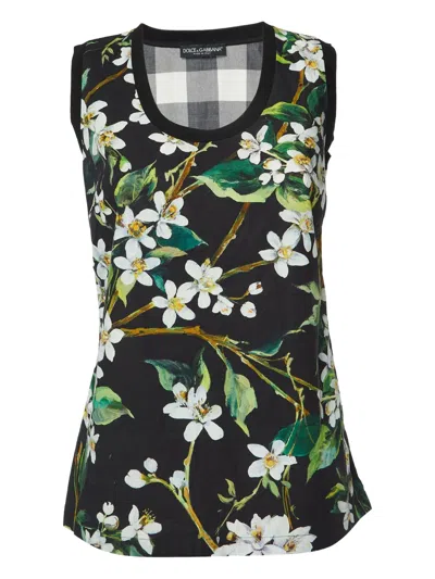 Pre-owned Dolce & Gabbana Floral-print Gingham Tank Top