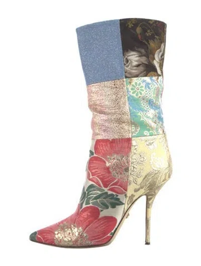 Pre-owned Dolce & Gabbana Floral Print Glitter Accents Boots