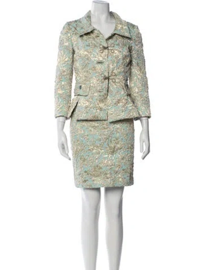 Pre-owned Dolce & Gabbana Floral Print Glitter Accents Skirt Suit In Gold