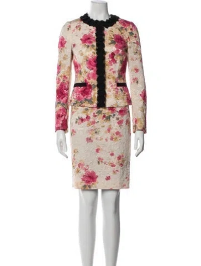 Pre-owned Dolce & Gabbana Floral Print Grosgrain Trim Dress Set In Neutrals