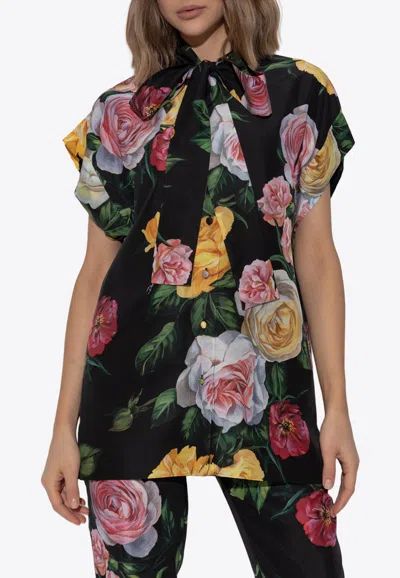 Dolce & Gabbana Floral Print Habotai Buttoned Shirt In Multi