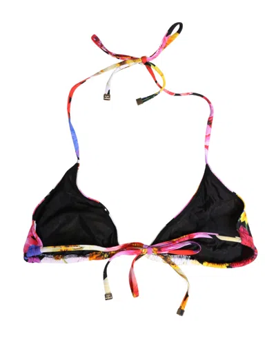 Dolce & Gabbana Floral Print Halter Bikini Top In Black