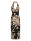 Dolce & Gabbana Floral Silk-charmeuse Midi Halter Dress In Black