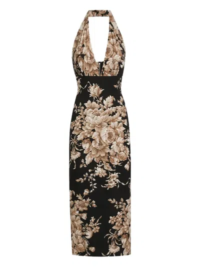 DOLCE & GABBANA FLORAL-PRINT HALTERNECK MIDI DRESS