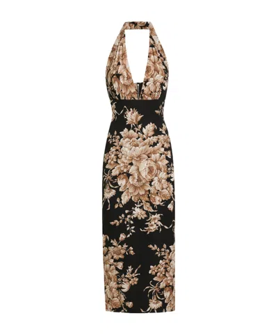 DOLCE & GABBANA FLORAL-PRINT HALTERNECK MIDI DRESS