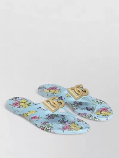 Dolce & Gabbana Floral Print Handmade Flat Sole Slides In Blue