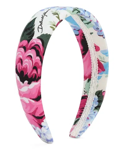 Dolce & Gabbana Kids' Floral-print Head Band In White