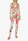 Dolce & Gabbana Floral Print High-waist Silk Leggings In Multicolor