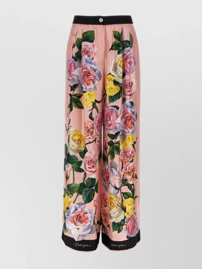 Dolce & Gabbana Floral Print High Waist Wide Leg Trousers In Multicolor