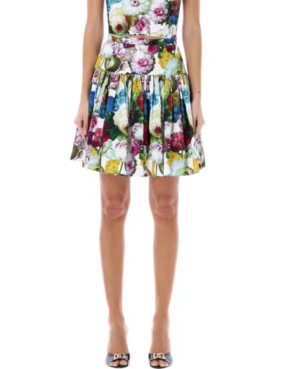 Dolce & Gabbana Floral Print High-waisted Cotton Skirt In Black