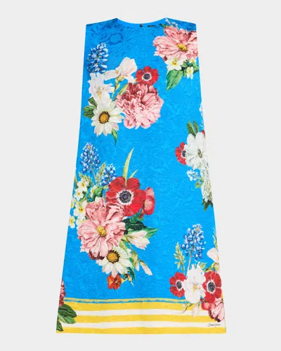 Dolce & Gabbana Floral-print Jacquard Sleeveless Mini Dress In Blue Floral