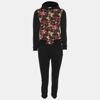 Pre-owned Dolce & Gabbana Floral Print Jersey Hoodie And Trousers Set 9-10 Yrs. In Black