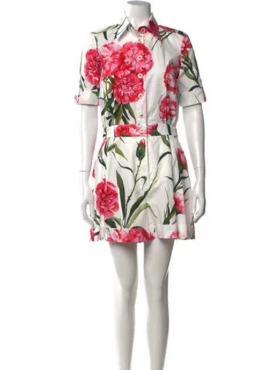 Pre-owned Dolce & Gabbana Floral Print Jumpsuit In White