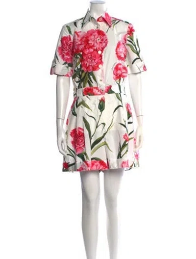 Pre-owned Dolce & Gabbana Floral Print Jumpsuit In White
