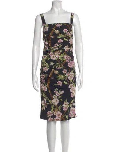 Pre-owned Dolce & Gabbana Floral Print Knee-length Dress In Black