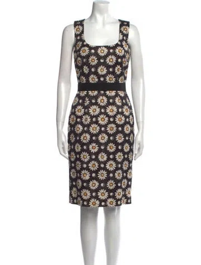 Pre-owned Dolce & Gabbana Floral Print Knee-length Dress In Black