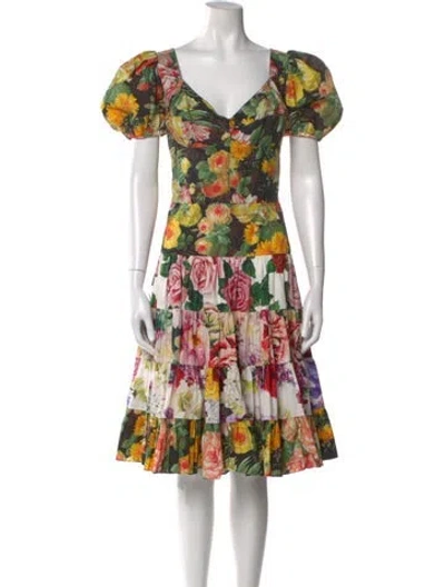 Pre-owned Dolce & Gabbana Floral Print Knee-length Dress In Black