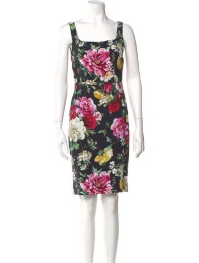 Pre-owned Dolce & Gabbana Floral Print Knee-length Dress In Black