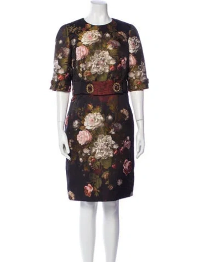 Pre-owned Dolce & Gabbana Floral Print Knee-length Dress In Black