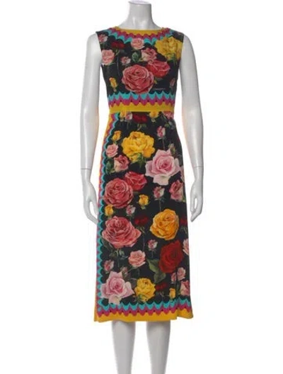 Pre-owned Dolce & Gabbana Floral Print Knee-length Dress In Black