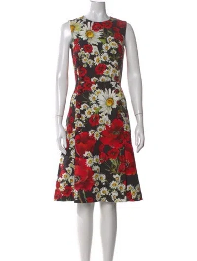 Pre-owned Dolce & Gabbana Floral Print Knee-length Dress In Black