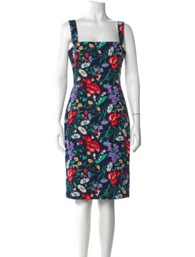 Pre-owned Dolce & Gabbana Floral Print Knee-length Dress In Blue