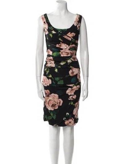 Pre-owned Dolce & Gabbana Floral Print Knee-length Dress In Blue