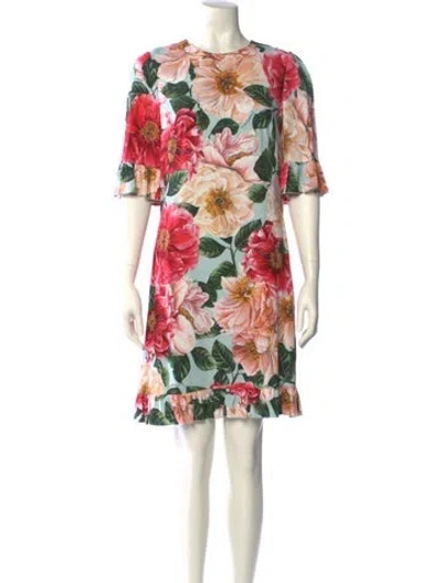 Pre-owned Dolce & Gabbana Floral Print Knee-length Dress In Blue