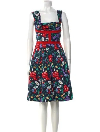 Pre-owned Dolce & Gabbana Floral Print Knee-length Dress In Blue