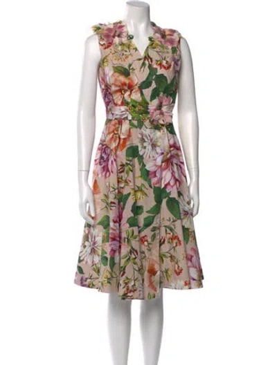 Pre-owned Dolce & Gabbana Floral Print Knee-length Dress In Blue
